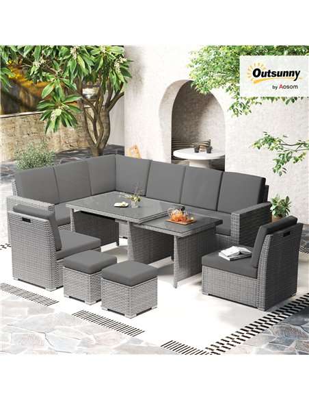 Outsunny Seven-Piece Rattan Garden Sofa Set, with Expanding Table - Light Grey - pic 128569 | FastDaddyshop