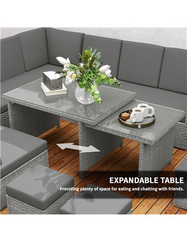 Outsunny Seven-Piece Rattan Garden Sofa Set, with Expanding Table - Light Grey