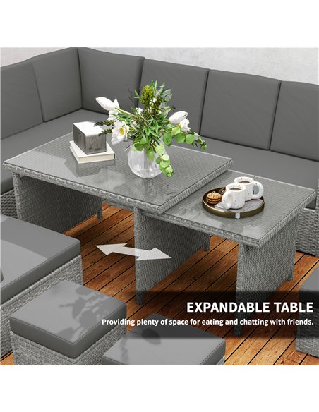 Outsunny Seven-Piece Rattan Garden Sofa Set, with Expanding Table - Light Grey - pic 128571 | FastDaddyshop