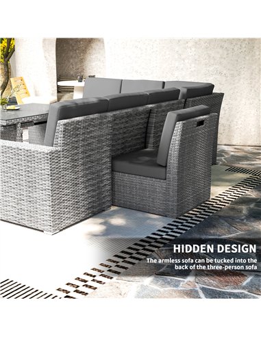 Outsunny Seven-Piece Rattan Garden Sofa Set, with Expanding Table - Light Grey