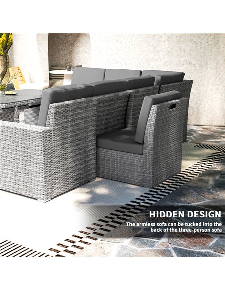 Outsunny Seven-Piece Rattan Garden Sofa Set, with Expanding Table - Light Grey - pic 128572 | FastDaddyshop