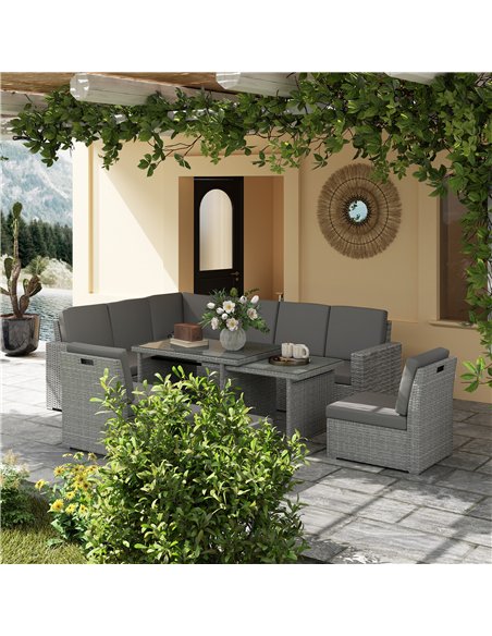Outsunny Seven-Piece Rattan Garden Sofa Set, with Expanding Table - Light Grey - pic 128575 | FastDaddyshop
