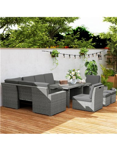 Outsunny Seven-Piece Rattan Garden Sofa Set, with Expanding Table - Light Grey