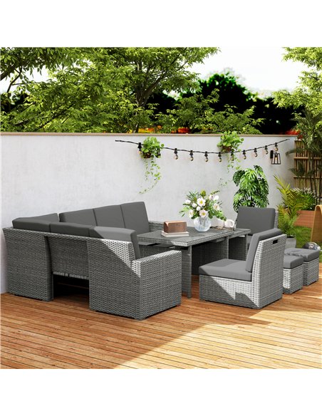 Outsunny Seven-Piece Rattan Garden Sofa Set, with Expanding Table - Light Grey - pic 128576 | FastDaddyshop