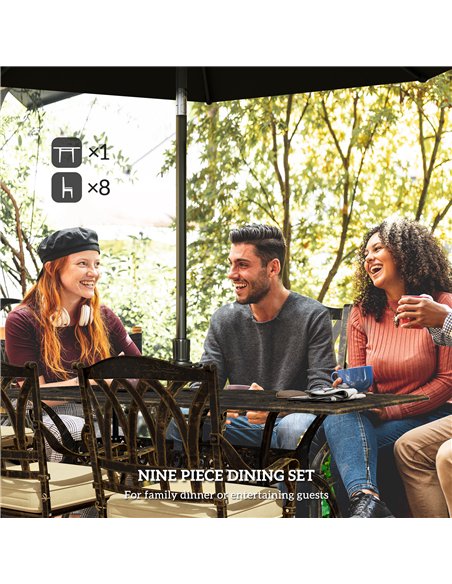 Outsunny Nine-Piece Cast Aluminium Garden Dining Set - Bronze Tone - pic 128589 | FastDaddyshop