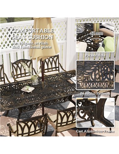 Outsunny Nine-Piece Cast Aluminium Garden Dining Set - Bronze Tone