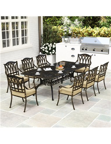 Outsunny Nine-Piece Cast Aluminium Garden Dining Set - Bronze Tone