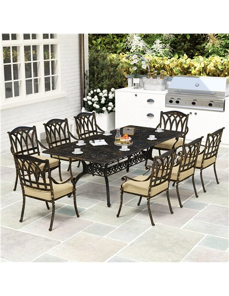 Outsunny Nine-Piece Cast Aluminium Garden Dining Set - Bronze Tone - pic 128593 | FastDaddyshop