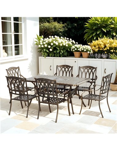Outsunny Seven-Piece Cast Aluminium Garden Dining Set - Bronze Tone