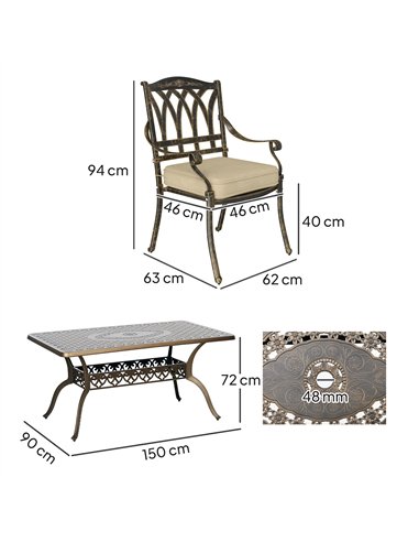 Outsunny Seven-Piece Cast Aluminium Garden Dining Set - Bronze Tone