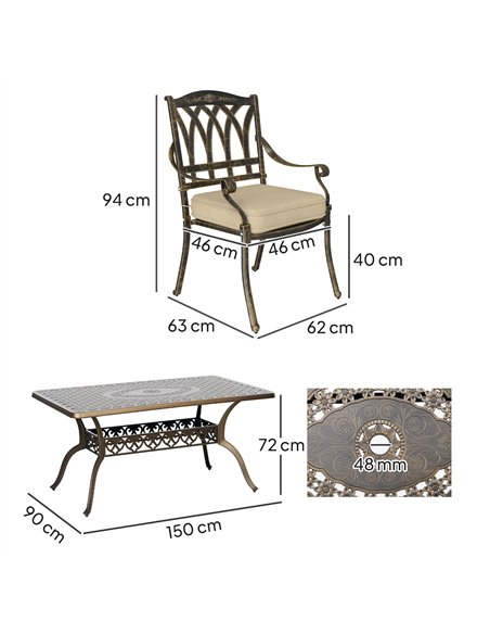 Outsunny Seven-Piece Cast Aluminium Garden Dining Set - Bronze Tone - pic 128597 | FastDaddyshop