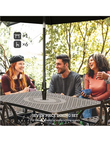 Outsunny Seven-Piece Cast Aluminium Garden Dining Set - Bronze Tone