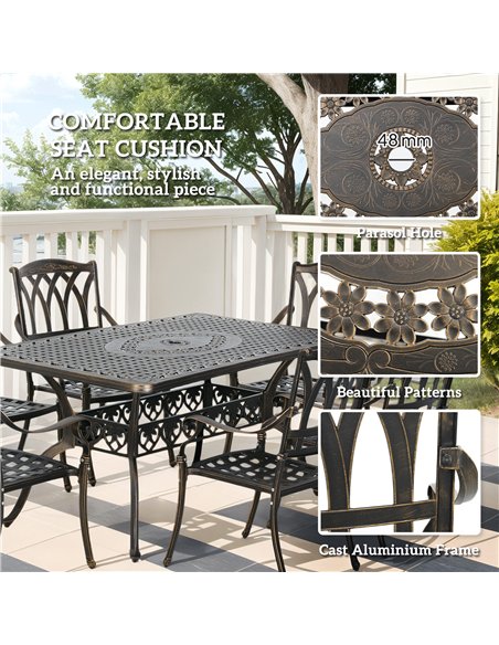 Outsunny Seven-Piece Cast Aluminium Garden Dining Set - Bronze Tone - pic 128601 | FastDaddyshop