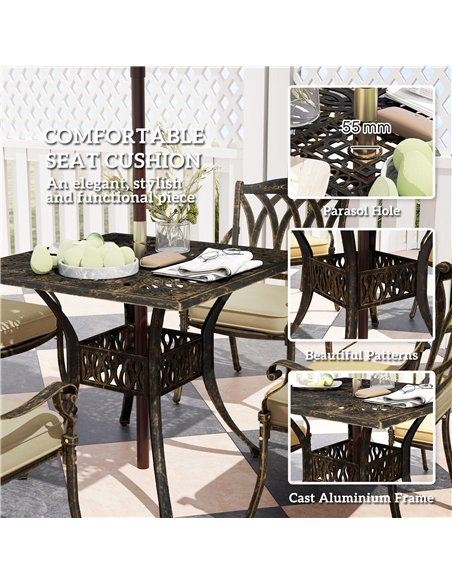 Outsunny Five-Piece Cast Aluminium Garden Dining Set - Bronze Tone - pic 128609 | FastDaddyshop