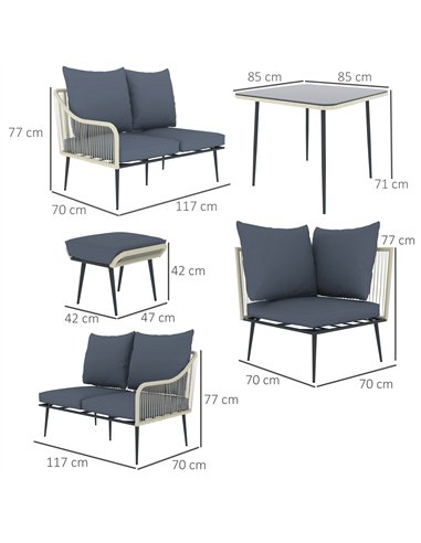 Outsunny Six-Piece Rattan Strong Garden Sofa Set - Grey