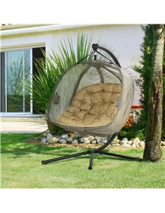 Outsunny 2 Seaters Hanging Hammock Chair with Stand, Cushion, Brown 2