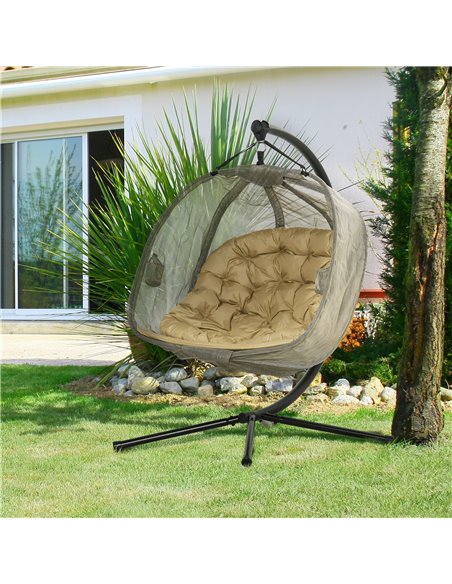 Outsunny Double Hanging Egg Chair 2 Seaters Swing Hammock Chair with Stand, Cushion and Folding Design, for Indoor and Outdoor,  - pic 12862 | FastDaddyshop