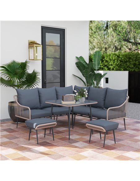 Outsunny Six-Piece Rattan Strong Garden Sofa Set - Brown/Grey - pic 128623 | FastDaddyshop
