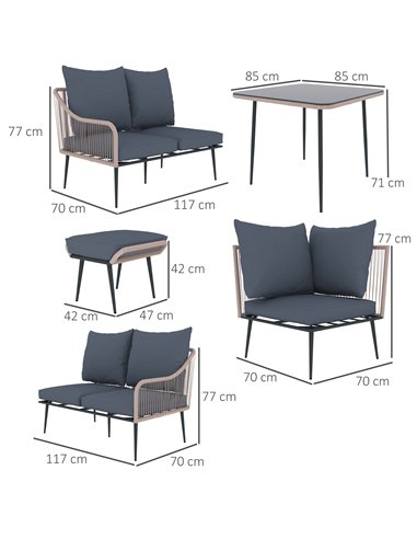Outsunny Six-Piece Rattan Strong Garden Sofa Set - Brown/Grey