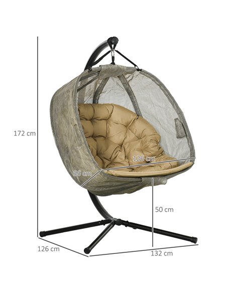 Outsunny Double Hanging Egg Chair 2 Seaters Swing Hammock Chair with Stand, Cushion and Folding Design, for Indoor and Outdoor,  - pic 12863 | FastDaddyshop