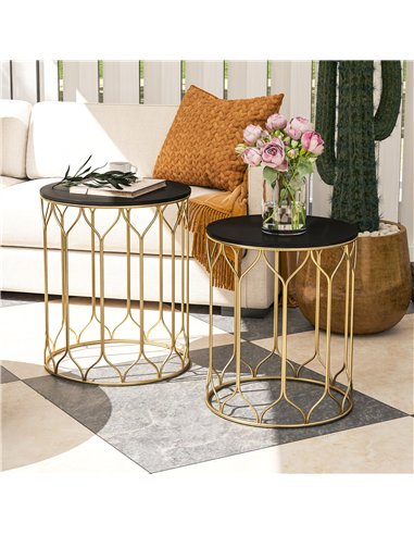 Outsunny Garden Side Table Set of 2, Nesting Tables with Ceramic Tile Top, Indoor Outdoor Small Garden Tables, Multifunctional E