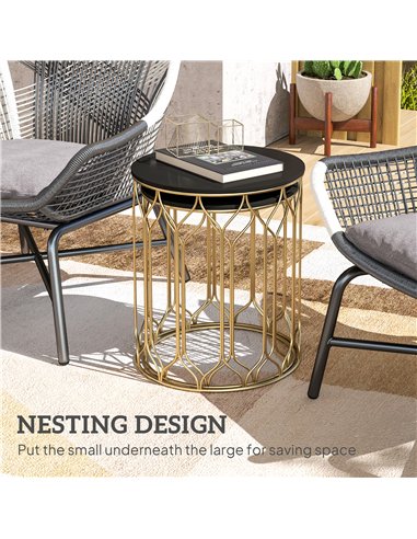 Outsunny Garden Side Table Set of 2, Nesting Tables with Ceramic Tile Top, Indoor Outdoor Small Garden Tables, Multifunctional E