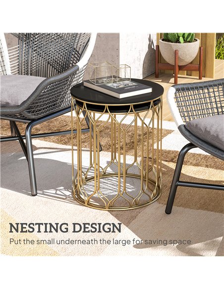 Outsunny Garden Side Table Set of 2, Nesting Tables with Ceramic Tile Top, Indoor Outdoor Small Garden Tables, Multifunctional E - pic 128634 | FastDaddyshop