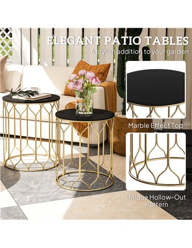 Outsunny Garden Side Table Set of 2, Nesting Tables with Ceramic Tile Top, Indoor Outdoor Small Garden Tables, Multifunctional E