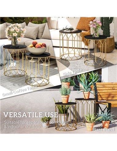 Outsunny Garden Side Table Set of 2, Nesting Tables with Ceramic Tile Top, Indoor Outdoor Small Garden Tables, Multifunctional E