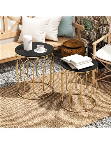 Outsunny Garden Side Table Set of 2, Nesting Tables with Ceramic Tile Top, Indoor Outdoor Small Garden Tables, Multifunctional E