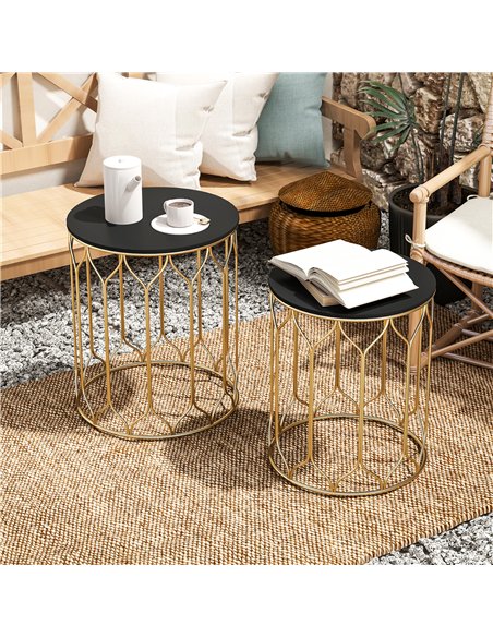 Outsunny Garden Side Table Set of 2, Nesting Tables with Ceramic Tile Top, Indoor Outdoor Small Garden Tables, Multifunctional E - pic 128637 | FastDaddyshop