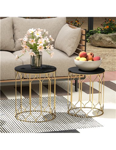 Outsunny Garden Side Table Set of 2, Nesting Tables with Ceramic Tile Top, Indoor Outdoor Small Garden Tables, Multifunctional E
