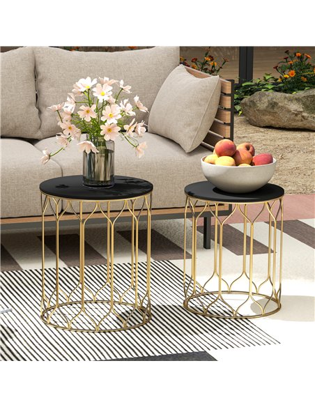 Outsunny Garden Side Table Set of 2, Nesting Tables with Ceramic Tile Top, Indoor Outdoor Small Garden Tables, Multifunctional E - pic 128638 | FastDaddyshop