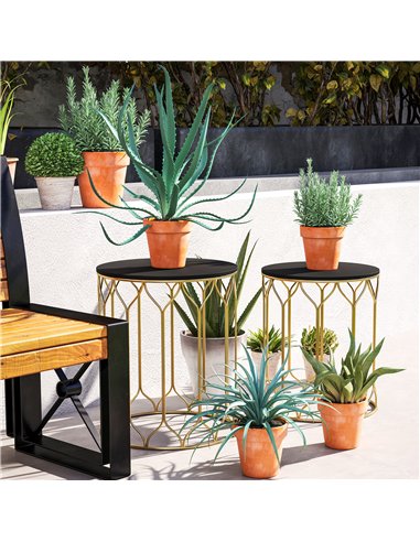 Outsunny Garden Side Table Set of 2, Nesting Tables with Ceramic Tile Top, Indoor Outdoor Small Garden Tables, Multifunctional E