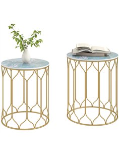Outsunny Garden Side Table Set of 2, Nesting Tables with Ceramic Tile Top, Indoor Outdoor Small Garden Tables, Multifunctional E