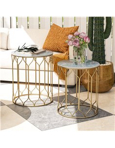 Outsunny Garden Side Table Set of 2, Nesting Tables with Ceramic Tile Top, Indoor Outdoor Small Garden Tables, Multifunctional E 2