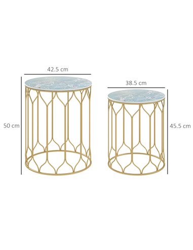 Outsunny Garden Side Table Set of 2, Nesting Tables with Ceramic Tile Top, Indoor Outdoor Small Garden Tables, Multifunctional E