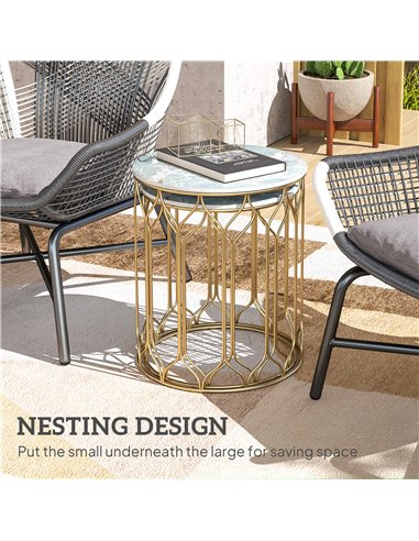 Outsunny Garden Side Table Set of 2, Nesting Tables with Ceramic Tile Top, Indoor Outdoor Small Garden Tables, Multifunctional E