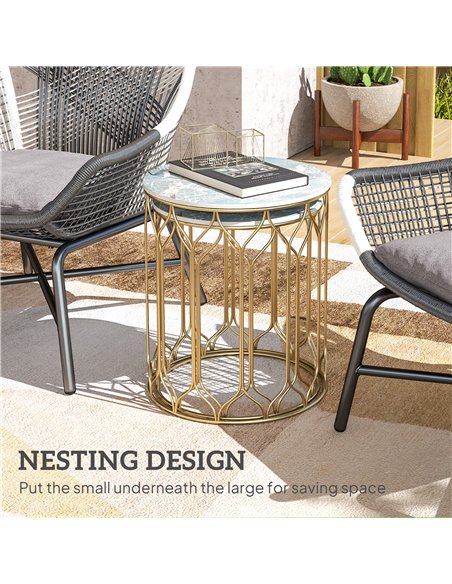 Outsunny Garden Side Table Set of 2, Nesting Tables with Ceramic Tile Top, Indoor Outdoor Small Garden Tables, Multifunctional E - pic 128643 | FastDaddyshop