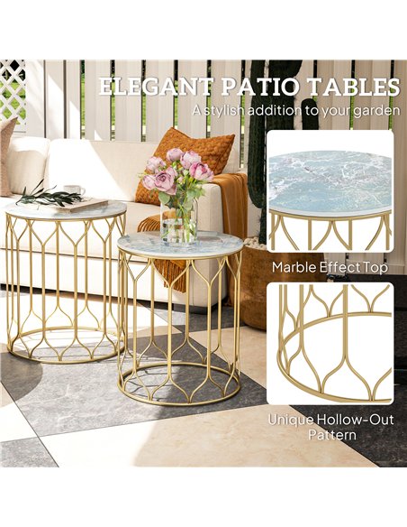 Outsunny Garden Side Table Set of 2, Nesting Tables with Ceramic Tile Top, Indoor Outdoor Small Garden Tables, Multifunctional E - pic 128644 | FastDaddyshop