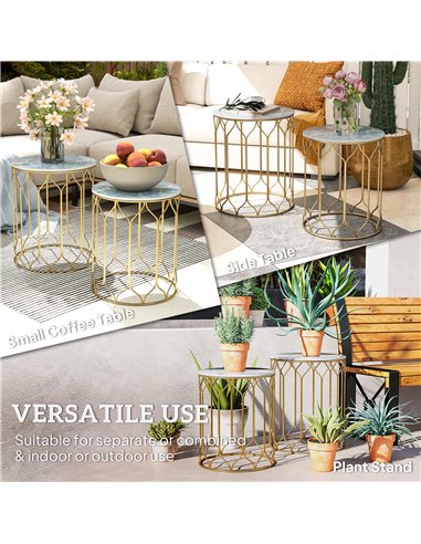 Outsunny Garden Side Table Set of 2, Nesting Tables with Ceramic Tile Top, Indoor Outdoor Small Garden Tables, Multifunctional E