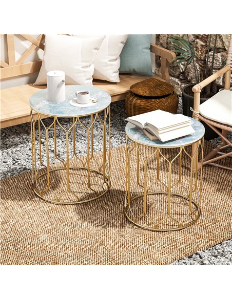 Outsunny Garden Side Table Set of 2, Nesting Tables with Ceramic Tile Top, Indoor Outdoor Small Garden Tables, Multifunctional E - pic 128646 | FastDaddyshop