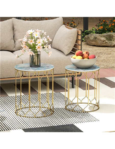 Outsunny Garden Side Table Set of 2, Nesting Tables with Ceramic Tile Top, Indoor Outdoor Small Garden Tables, Multifunctional E - pic 128647 | FastDaddyshop