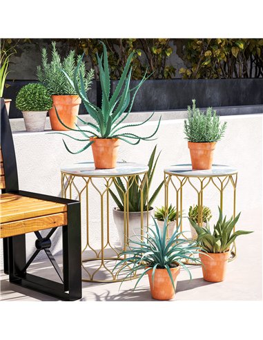 Outsunny Garden Side Table Set of 2, Nesting Tables with Ceramic Tile Top, Indoor Outdoor Small Garden Tables, Multifunctional E