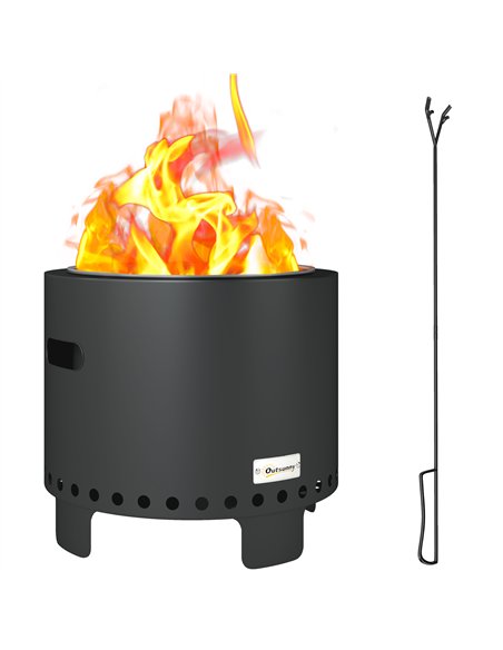 Outsunny Smokeless Steel Fire Pit, with Poker - Grey - pic 128658 | FastDaddyshop