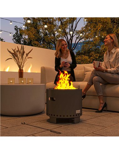 Outsunny Smokeless Steel Fire Pit, with Poker - Grey