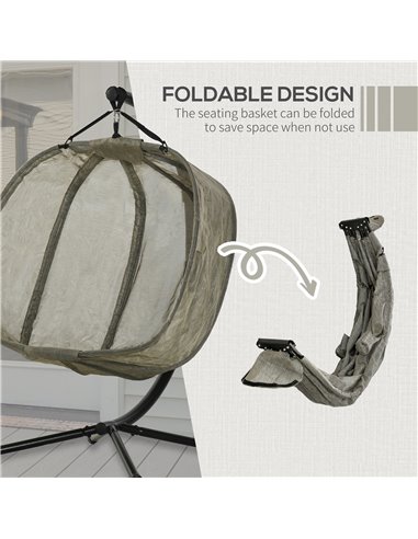 Outsunny Double Hanging Egg Chair 2 Seaters Swing Hammock Chair with Stand, Cushion and Folding Design, for Indoor and Outdoor, 