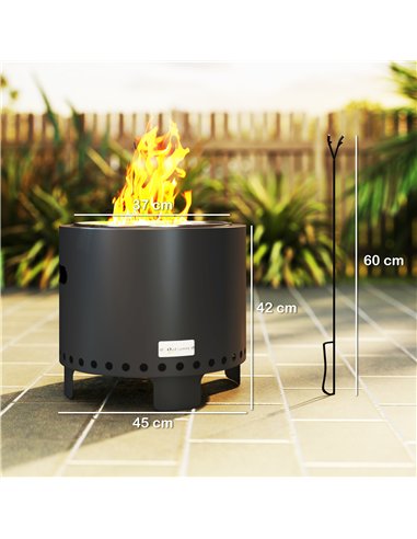 Outsunny Smokeless Steel Fire Pit, with Poker - Grey