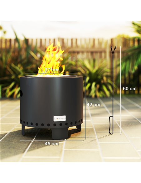 Outsunny Smokeless Steel Fire Pit, with Poker - Grey - pic 128660 | FastDaddyshop