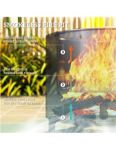 Outsunny Smokeless Steel Fire Pit, with Poker - Grey